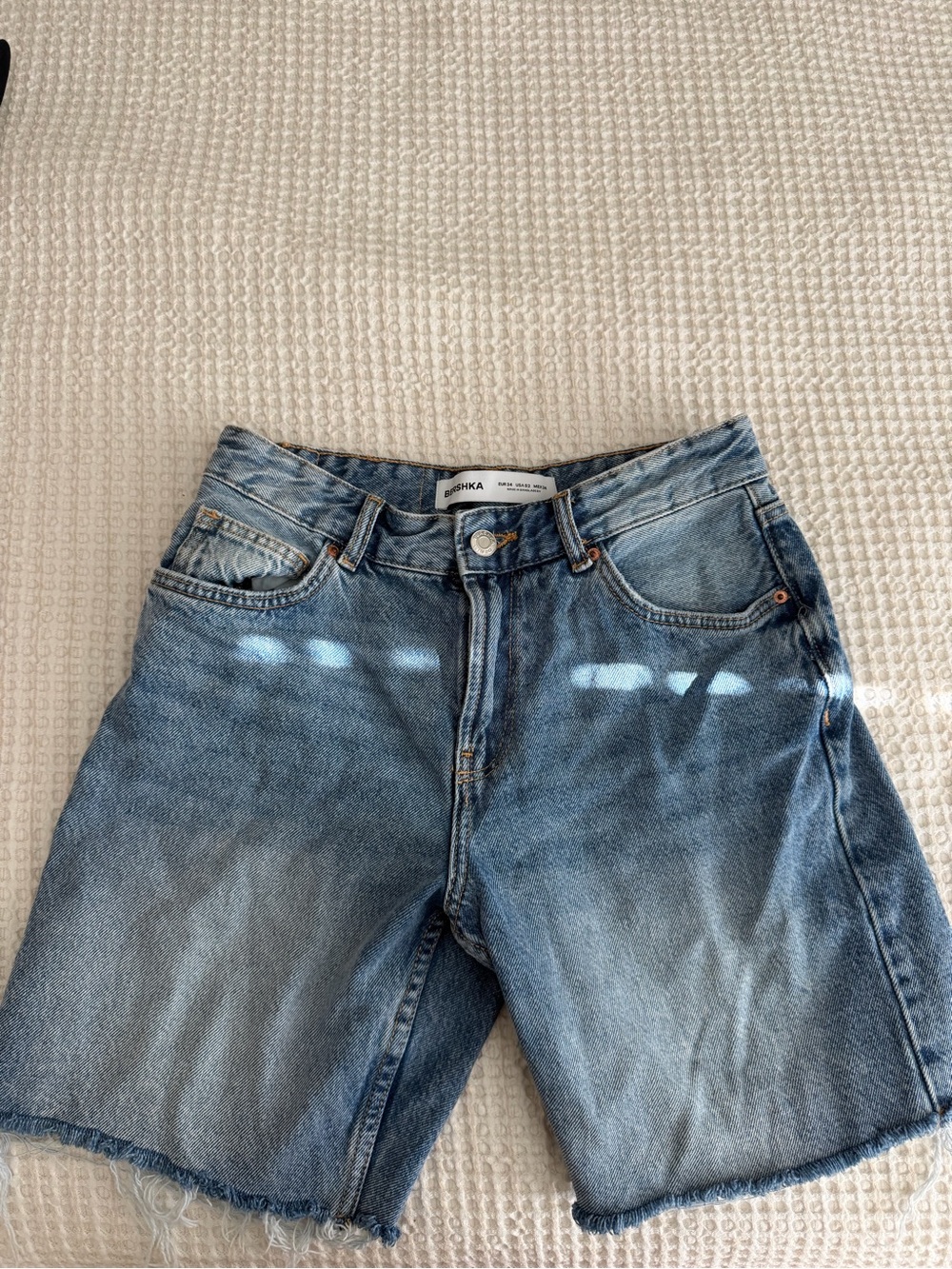Bershka Light Blue High-Rise Denim Shorts